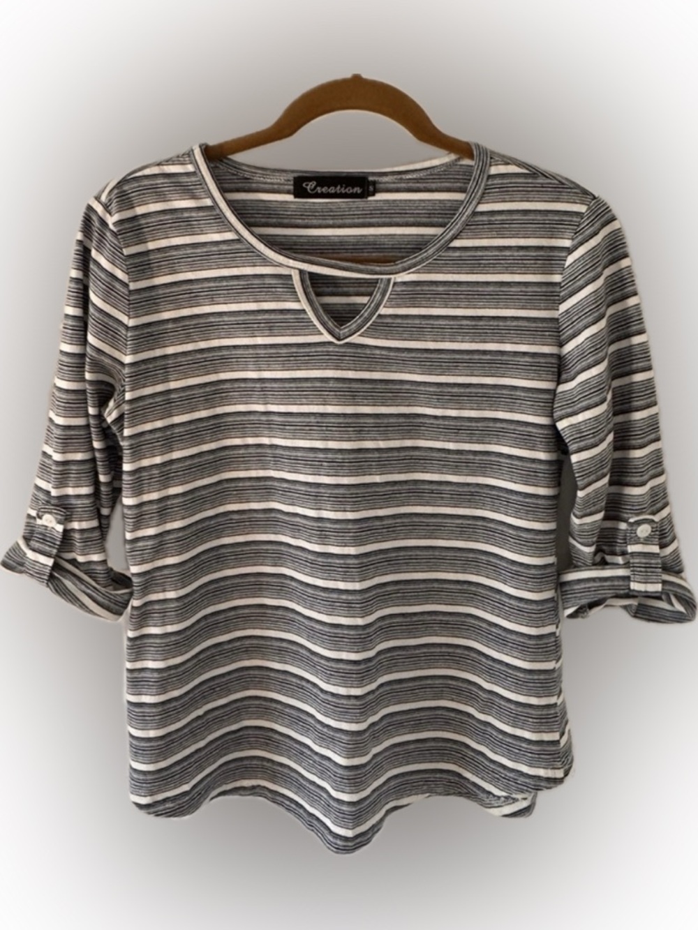 CREATION Navy + White Stripe Casual Summer Top | Size Small